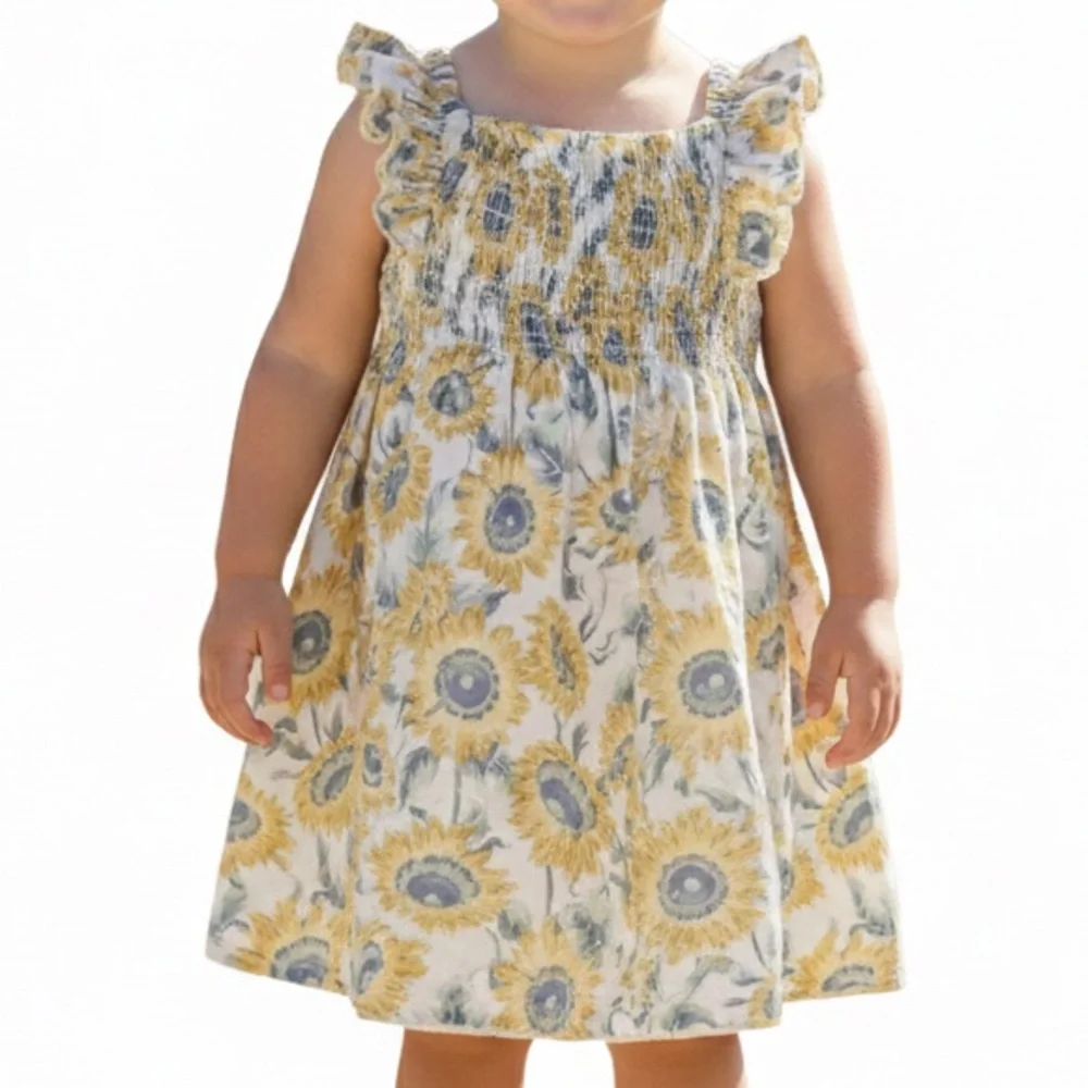 Tommy Bahama‎ Girls 3T Sunflower Dress Yellow Blue White Ruffle Summer floral